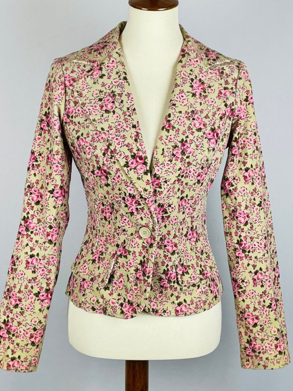 Vtg Y2K No Boundaries Corduroy Blazer Juniors M Floral Coquette Feminine Romanti